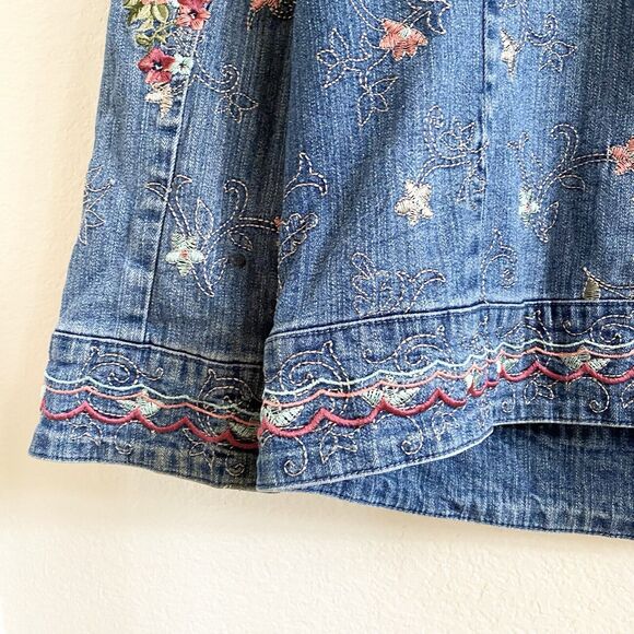 DENIM & CO Stretch Cotton Embroidered‎ Denim Lined Jacket Floral-Size Medium - Picture 13 of 14